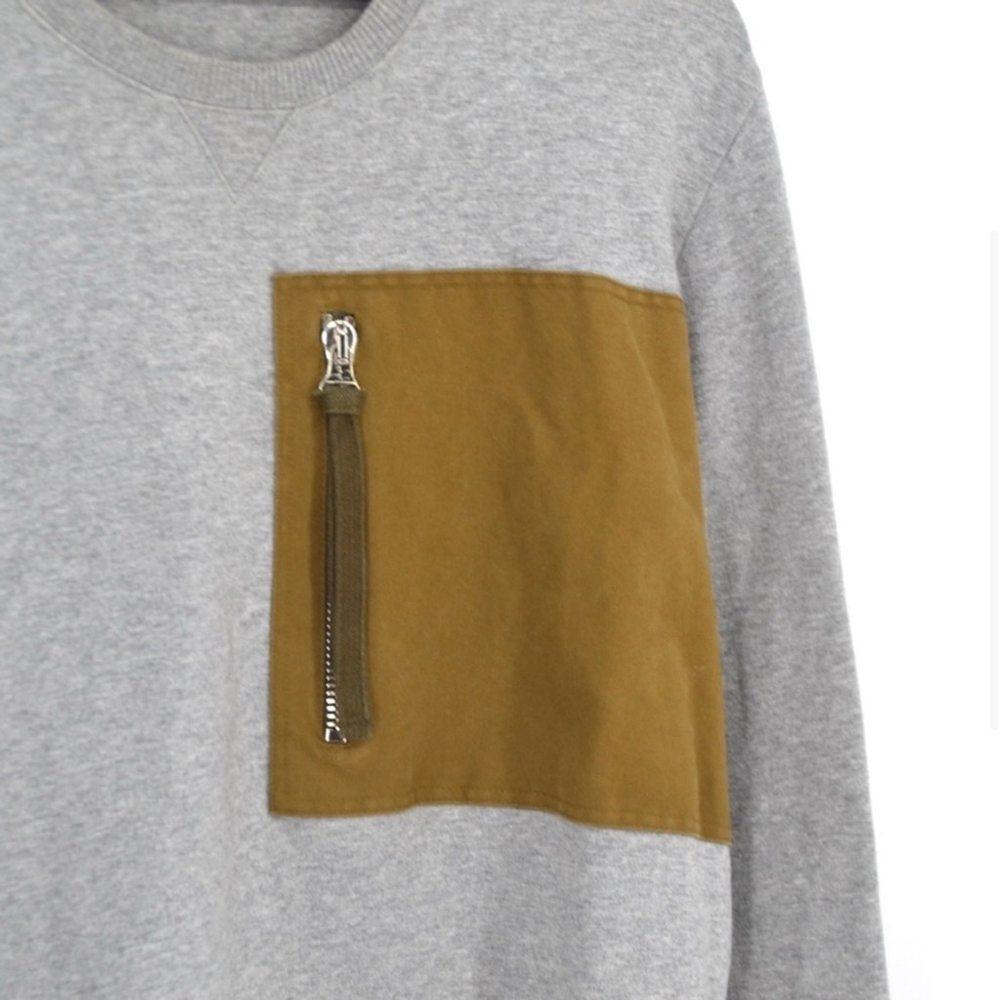 Valentino Made in Italy Gray Crewneck Sweatshirt with Contrast Tan Zip Pocket –M - Picture 5 of 13